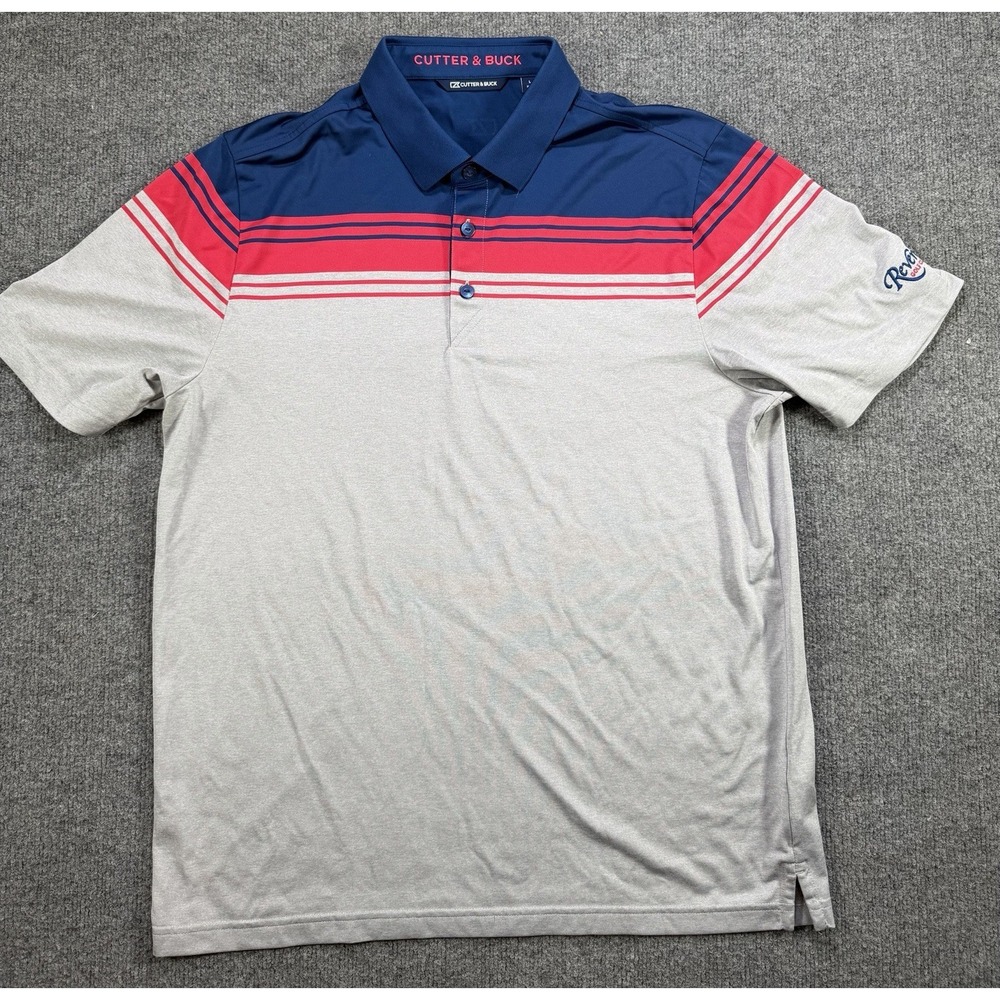 Cutter & Buck Polo Shirt Men's‎ Large Color block  Revere Golf Gray Blue red